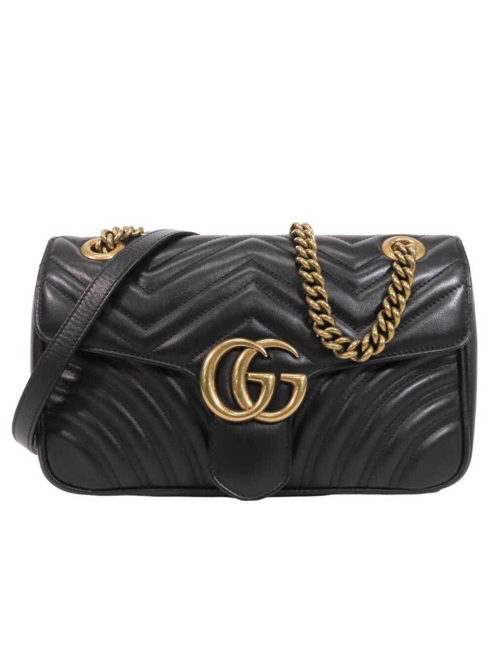 Gucci GG Marmont Black Leather Medium Heart Chain Shoulder Bag
